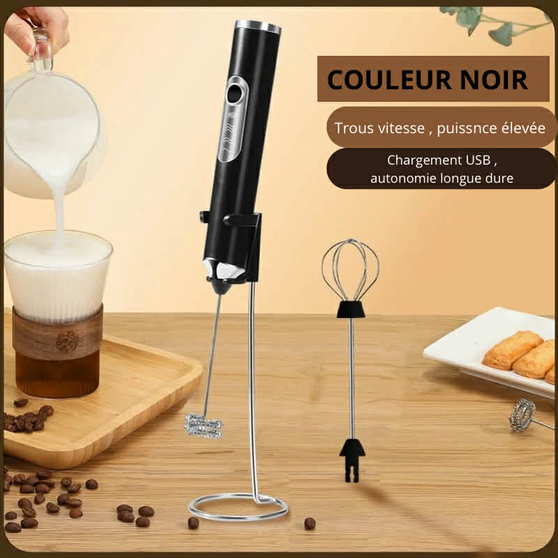 Mousseur à Lait Portable Rechargeable – Batteur Électrique Sans Fil 3 Vitesses pour Cappuccino, Œufs, Crème et Poudre Protéinée
