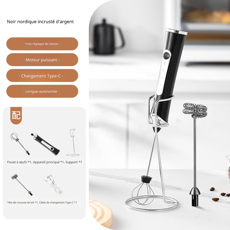 Mousseur à Lait Portable Rechargeable – Batteur Électrique Sans Fil 3 Vitesses pour Cappuccino, Œufs, Crème et Poudre Protéinée